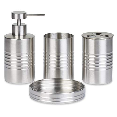 Blue Donuts Bathroom Accessories Set, Toothbrush Holder, Soap Dispenser, Stainless Steel, 4 Piece