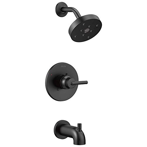 Book Cover Delta Faucet Trinsic 14 Series Single-Function Tub and Shower Trim Kit with Single-Spray H2Okinetic Shower Head, Matte Black T14459-BL (Valve Not Included)