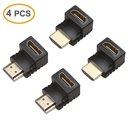 RELPER-LiNESO 4PCS HDMI Right Angle Connectors Adapters 2X 90 Degree connectors and Two 2X 270 Degree Connectors for HDTV HDCP 3D&4K (4X HDMI M/F Angle Adapter)