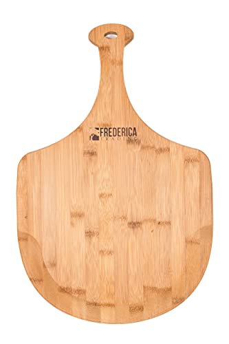 Frederica Trading Bamboo Wooden Pizza Peel Paddle - Premium, Organic Bamboo Pizza Spatula Paddle & Cutting Board with Handle [For Pizzas, Bread Baking, Fruit and Cheese Serving Tray]