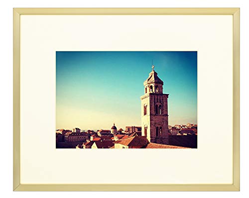 Golden State Art, Metal Wall Photo Frame Collection, Aluminum Gold Photo Frame with Ivory Color Mat for Picture & Real Glass (8x10-Table Top)