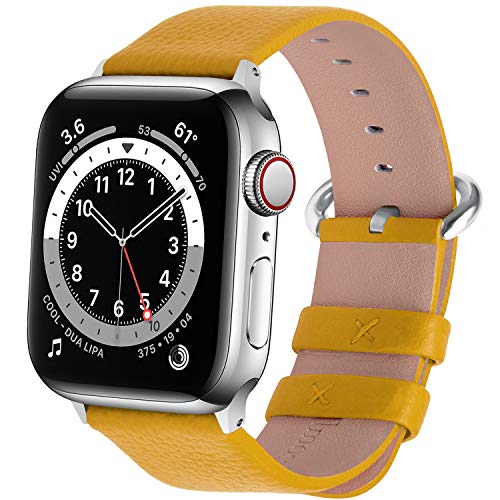 Book Cover Fullmosa Compatible Apple Watch Band 42mm 44mm 45mm 41mm 40mm 38mm Calf Leather Compatible iWatch Band/Strap Compatible Apple Watch SE & Series 7/6/5/4/3/2/1, 44mm 42mm 45mm Yellow