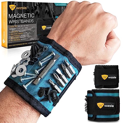 Wizsla Magnetic Wristband for Holding Screws, Tools, Set of 2 Sizes, Best Unique Christmas Gift for Men, DIY Handyman, Dad, Father, Husband, Him/Her, Men or Women (Blue)