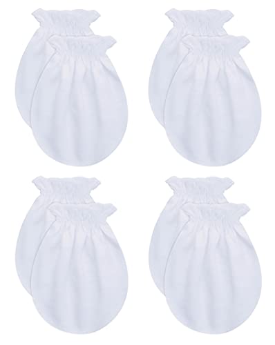 Book Cover RATIVE No Scratch Mittens 100% Cotton For Newborn Baby Boys Girls (4-pairs) (White)