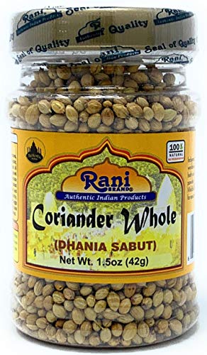 Rani Coriander (Dhania) Seeds Whole, Indian Spice 1.5oz (42g) PET Jar ~ All Natural | Gluten Friendly | NON-GMO | Vegan | Indian Origin