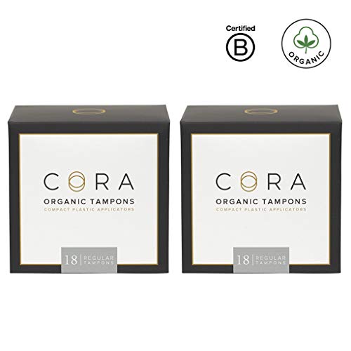 Cora Organic Cotton Tampons with BPA-Free Plastic Compact Applicator; Chlorine & Toxin Free - Regular (36 Count)
