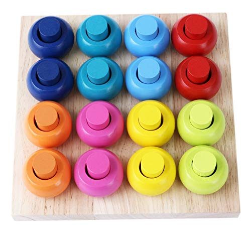 Babe Rock Wooden Color Sorting Stacking Rings Board Educational Learning Counting Toys Puzzle Games for 1 Year Old Preschool Kids Children Gift