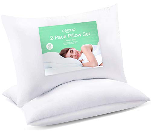 Book Cover Bed Pillows by Celeep - Pillow Set Queen Size - Hotel Quality Sleeping Pillows for Side, Stomach and Back Sleepers - Microfiber Filling - Soft and Supportive (Queen)