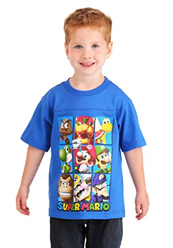 Book Cover Nintendo Boys' Big Super Mario Characters T-Shirt, Blue, 8