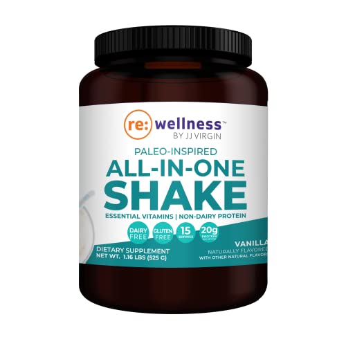 Reignite Wellness by JJ Virgin Vanilla Paleo Inspired All in 1 Shake - Gluten Free + Dairy Free Protein Powder - Contains 20G of Beef Protein with Vitamins, Minerals, Amino Acids (15 Servings)