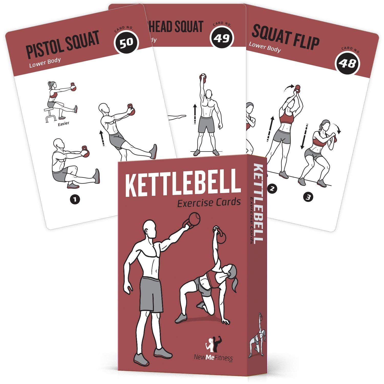 NewMe Fitness Workout Cards - Instructional Fitness Deck for Women & Men, Beginner Fitness Guide to Training Exercises at Home or Gym Kettlebell
