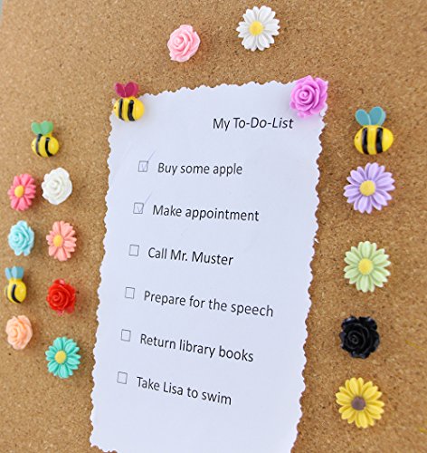 Book Cover Yalis 24 Pcs Decorative Thumbtacks Colorful Floret and Bees Pushpins for Feature Wall, Whiteboard, Corkboard, Photo Wall