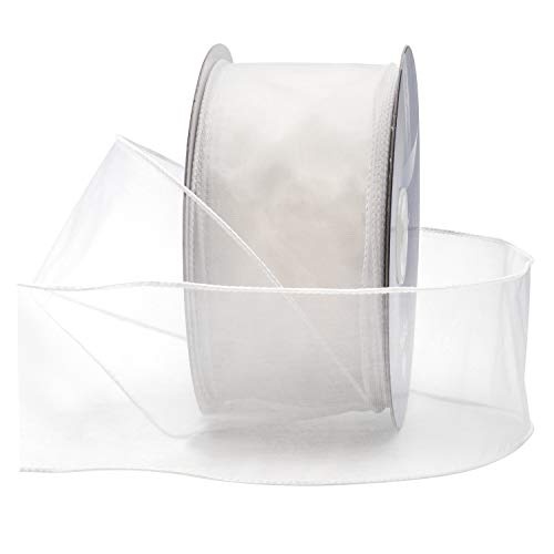 Royal Imports Organza Wired Sheer Ribbon 2.5" (#40) for Floral & Craft Decoration, 50 Yard Roll (150 FT Spool), White