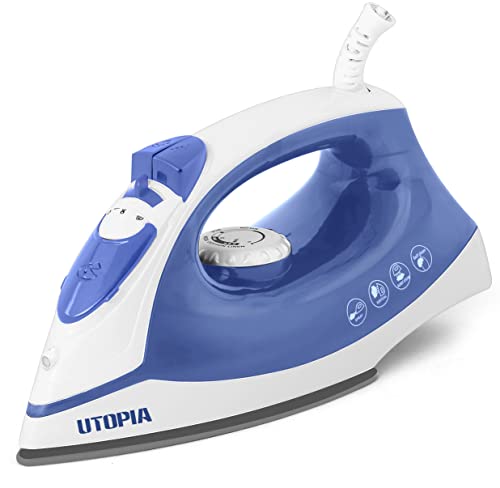 Utopia Home Steam Iron for Clothes with Nonstick Soleplate - 1200 Watt Lightweight Travel Iron - Clothes Iron with 360 Degree Swivel Cord - Iron with 200 mm Water Tank (Blue)