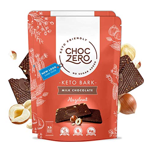 Book Cover ChocZero's Keto Bark, Milk Chocolate Hazelnuts, No Added Sugar, Low Carb, No Sugar Alcohols, Non-GMO (2 bags, 6 servings/each)