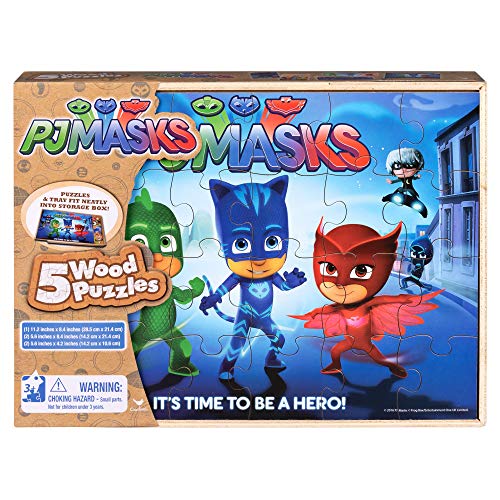 Book Cover PJ Masks 5 Wood Puzzles in Wooden Storage Box (Styles Will Vary)