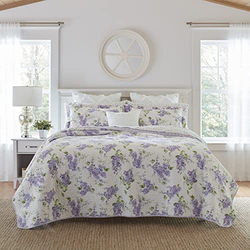 Book Cover Laura Ashley Home - Keighley Collection - Quilt Set - 100% Cotton, Reversible, Lightweight Bedding with Matching Sham(s), Pre-Washed for Added Softness, King, Lilac