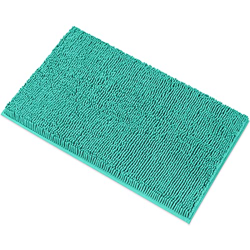 Book Cover MAYSHINE Non-Slip Bathroom Rug Shag Shower Mat Machine-Washable Bath Mats with Water Absorbent Soft Microfibers, 20 x 32 Inches, Turquoise