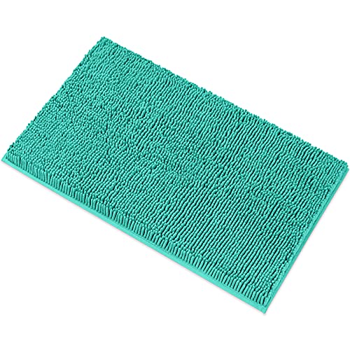 MAYSHINE Non-Slip Bathroom Rug Shag Shower Mat Machine-Washable Bath Mats with Water Absorbent Soft Microfibers, 20 x 32 Inches, Turquoise
