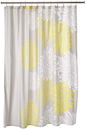 Comfort Spaces Enya Bathroom Shower Floral Printed Cute Chic Microfiber Fabric Bath Curtains, 72"x72", Yellow/Grey