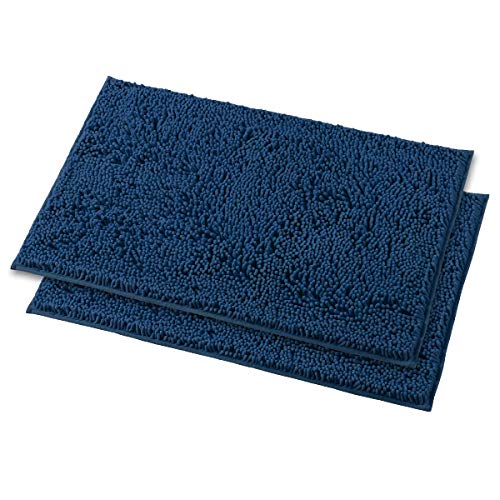Book Cover MAYSHINE Bath Mats for Bathroom Rugs Non-Slip Machine Washable Soft Microfiber 2 Pack (20×32 Inches, Dark Blue)