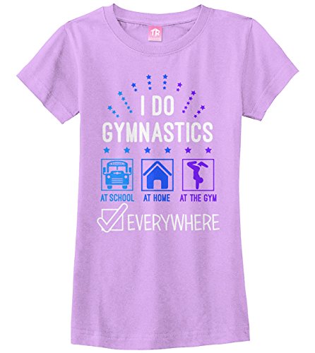 Threadrock Big Girls' I Do Gymnastics Everywhere Fitted T-Shirt L Lavender