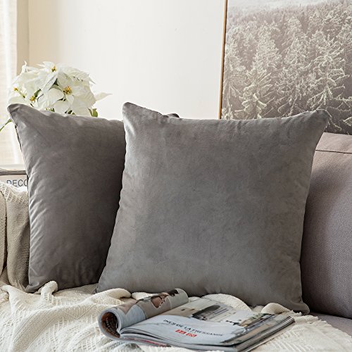 Book Cover MIULEE Pack of 2, Velvet Soft Solid Decorative Square Throw Pillow Covers Set Cushion Cases Pillowcases for Sofa Bedroom Car18 x 18 Inch 45 x 45 cm