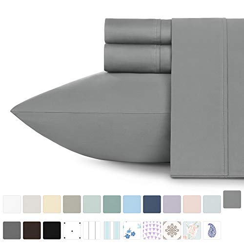 Book Cover California Design Den 400 Thread Count 100% Cotton Sheet Set, Slate Grey Twin-XL Sheets 3 Piece Set, Long-Staple Combed Pure Natural Cotton Bedsheets, Soft & Silky Sateen Weave