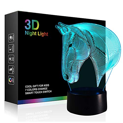 Book Cover Tiscen 3D Illusion Night Light, LED Table Desk Lamps, Horse Nightlights, 7 Colors USB Charge Lighting Home Decoration for Kids Bedroom
