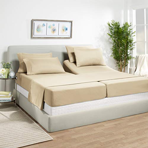 Empyrean Bedding 7 Piece Bed Sheet Set with Extra Pillowcases: 1 Flat Sheet, 1 Fitted Sheet, 4 Pillowcases â€“ 14â€-16â€ Inch Deep Pocket Bed Sheets â€“ Soft Breathable Microfiber â€“ Split King - Beige Cream