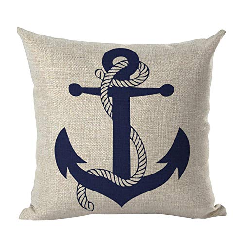 Book Cover NAVIBULE Navy Anchor Throw Pillow Covers Cotton Linen Nautical Beach Outdoor Throw Pillows Decorative Cushion Covers for Couch Bed Sofa18x18 Inches