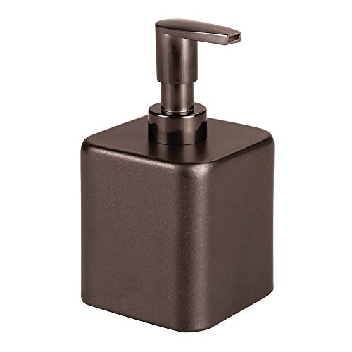 mDesign Compact Square Metal Refillable Liquid Soap Dispenser Pump Bottle for Bathroom Vanity Countertop, Kitchen Sink - Holds Hand Soap, Dish Soap, Hand Sanitizer, Essential Oil - Bronze