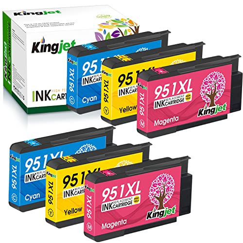 Kingjet Compatible Ink Cartridge Replacement for HP 951 951XL 951 XL Work with Officejet Pro 8100 8600 8610 8615 8620 8625 8630 Printers, 6 Pack (2Magenta, 2Cyan, 2Yellow)