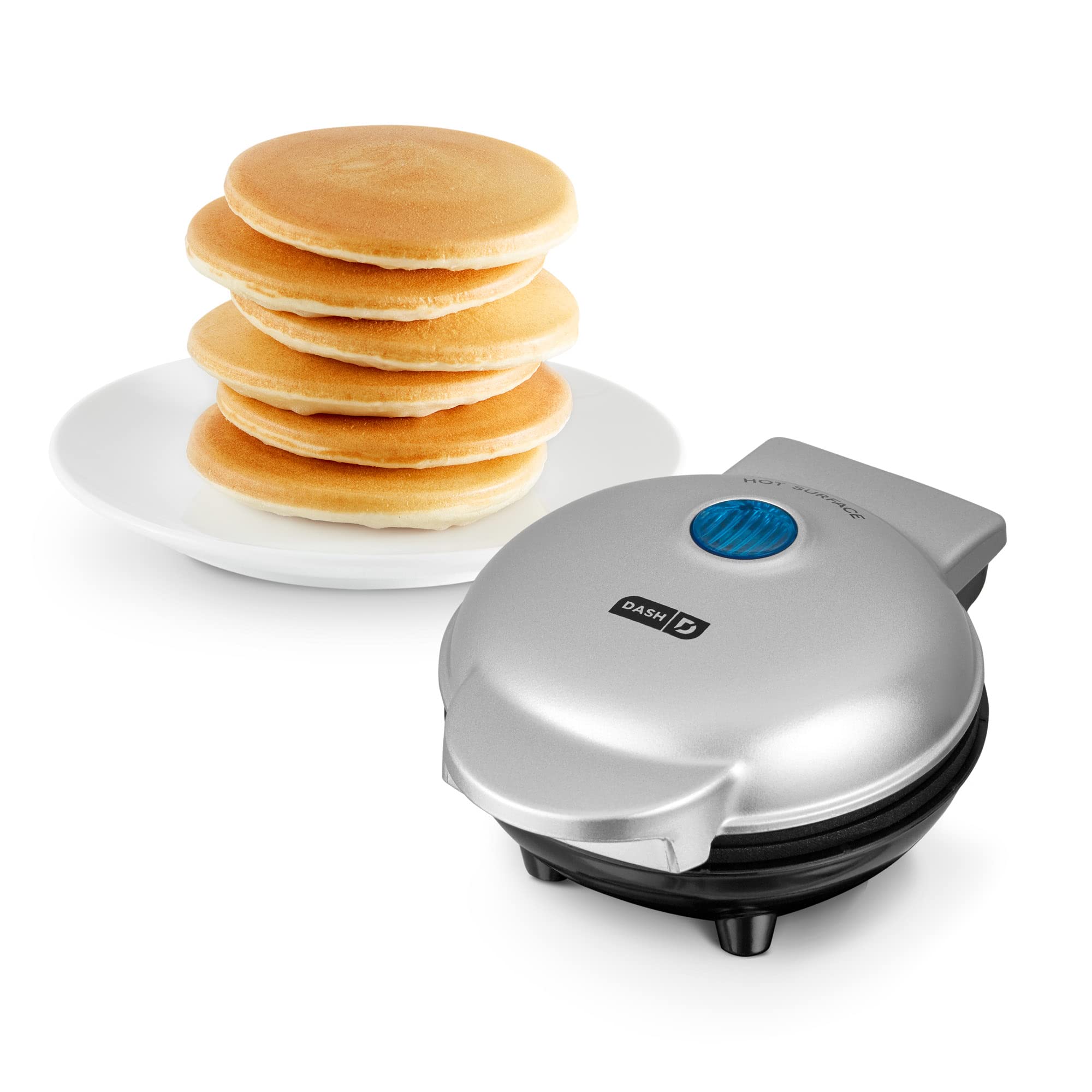 Book Cover DASH Mini Maker Electric Round Griddle for Individual Pancakes, Cookies, Eggs & other on the go Breakfast, Lunch & Snacks with Indicator Light + Included Recipe Book - Silver Silver Griddle