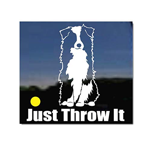 Just Throw It | NickerStickers® Funny Sitting Aussie Australian Shepherd Herding Dog Vinyl Window Decal