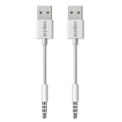 USB Charger Cable Compatible with iPod Shuffle,Coopsion 3.5mm Jack/Plug to USB Charger Sync Data Transfer Cable Compatible with iPod Shuffle 3rd 4th 5th MP3/MP4 (2 Pack)