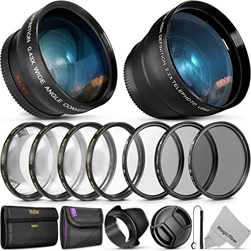 55MM Vivitar Essential Lens & Filter Accessory Kit for Nikon AF-P DX 18-55mm and Select Sony Lenses - Bundle with Wide Angle & Telephoto Lenses, Filters Kit & Macro Set, Lens Hood, Cap