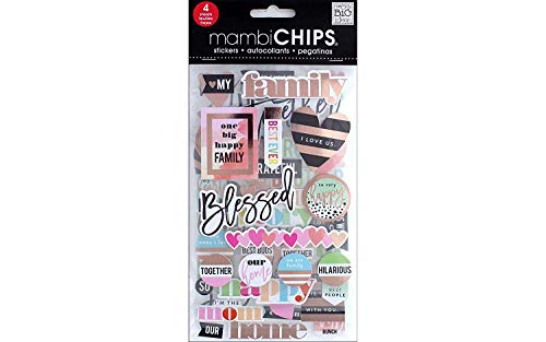Book Cover me & my BIG ideas mambiChips Chipboard Stickers - Scrapbooking Supplies - I Love Us Theme - Metallic Glitter & Multi-Color - Great for Family Projects, Scrapbooks & Albums - 4 Sheets