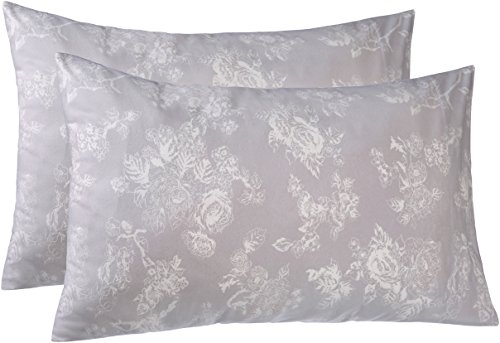 Book Cover Amazon Brand â€“ Pinzon 170-Gram Flannel Cotton Pillowcases, Set of 2, Standard, Floral Grey