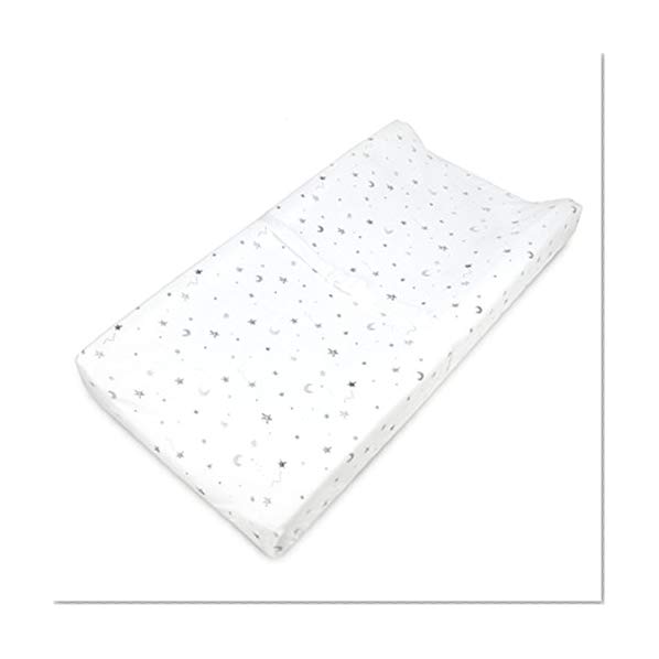 American Baby Company Printed 100% Natural Cotton Jersey Knit Fitted Contoured Changing Table Pad Cover, Also Works with Travel Lite Mattress, Grey Stars and Moon, Soft Breathable, Boys and Girls