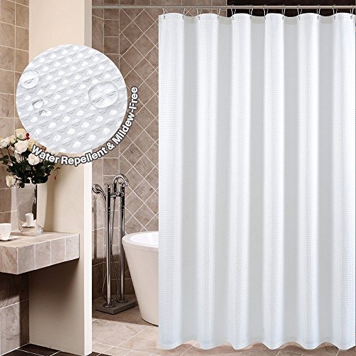 JinchanÂ TexturedÂ WaffleÂ ShowerÂ Curtain,WaterproofÂ andÂ Mildew-FreeÂ BathroomÂ CurtainÂ Fabric (Hooks Included, 70x72 Inch, White)