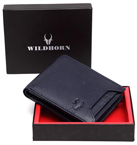 WildHorn® RFID Protected  Genuine High Quality Leather Wallet for Men (BLUE)