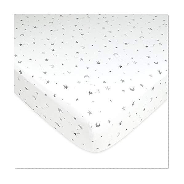 American Baby Company Printed 100% Cotton Jersey Knit Fitted Crib Sheet for Standard Crib and Toddler Mattresses, Grey Stars and Moon, for Boys and Girls