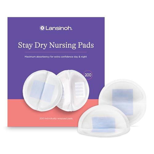 Lansinoh Stay Dry Disposable Nursing Pads for Breastfeeding, 200 Count (Pack of 1)