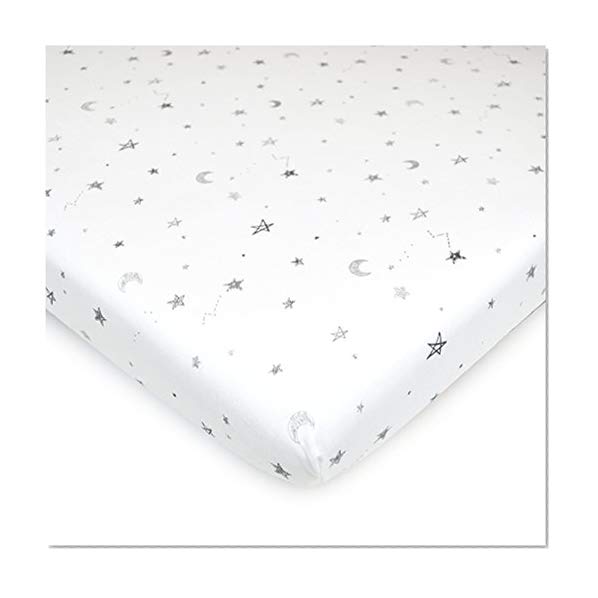 American Baby Company Printed 100% Natural Cotton Jersey Knit Fitted Pack N Play Playard Sheet, Grey Stars and Moon, Soft Breathable, for Boys and Girls