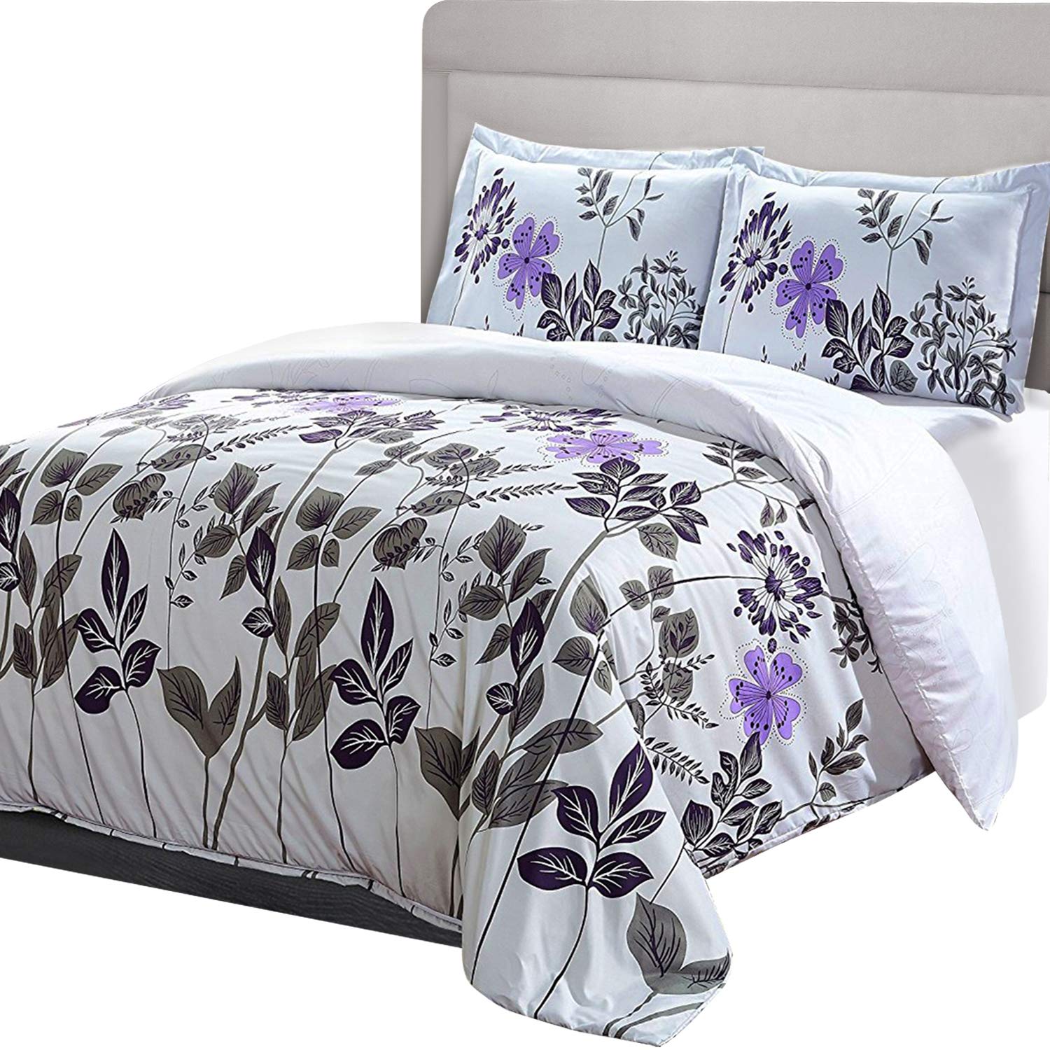 Book Cover Utopia Bedding 3pc Printed Duvet Cover Set with 2 Pillow Shams (Queen, Floral)