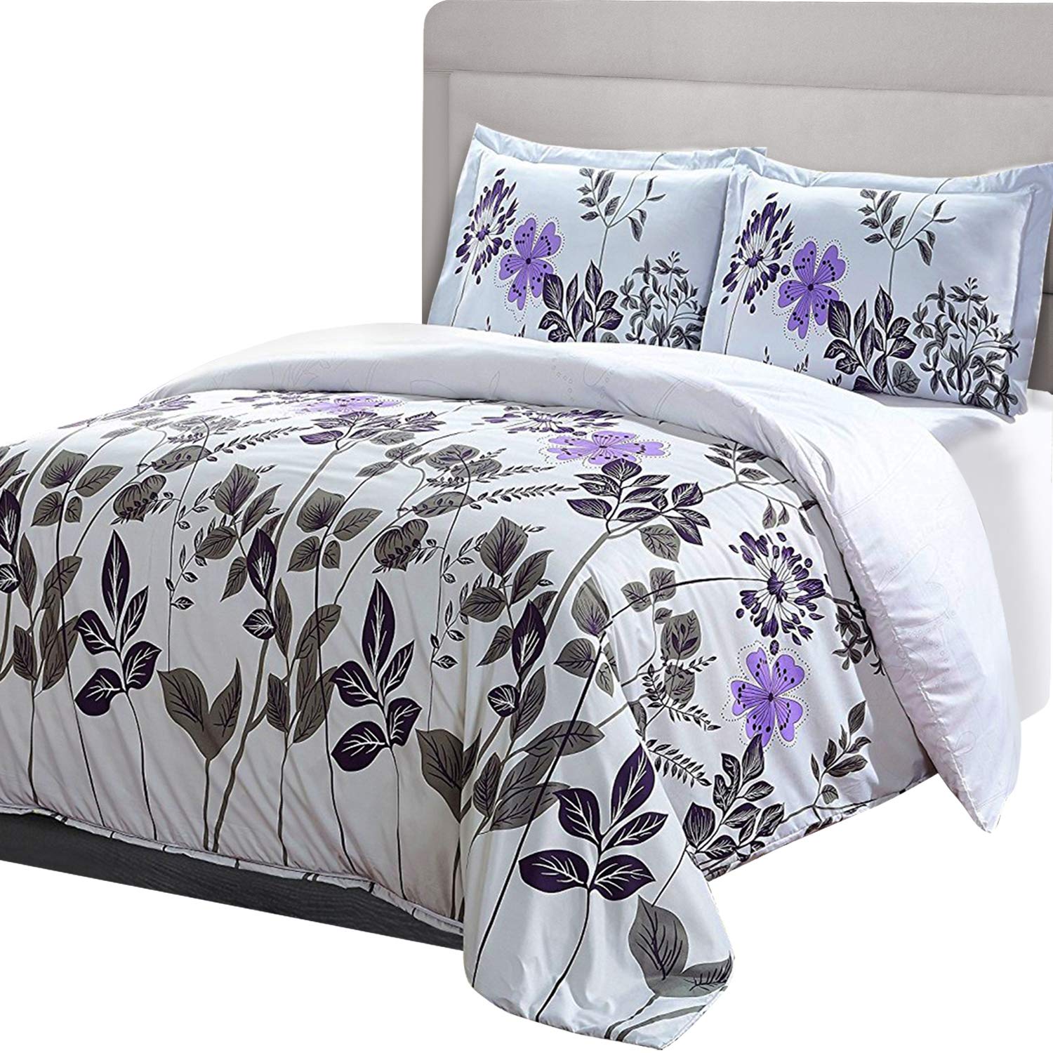 Utopia Bedding 3pc Printed Duvet Cover Set with 2 Pillow Shams (Queen, Floral)