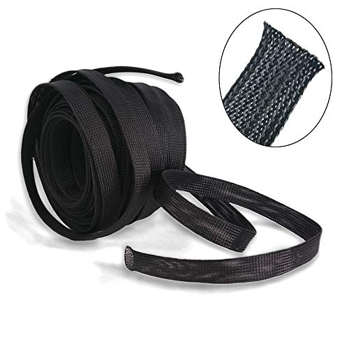 Wang-Data PET Black Braided Cable Sleeve 1 inch X 100ft (1" X 100')