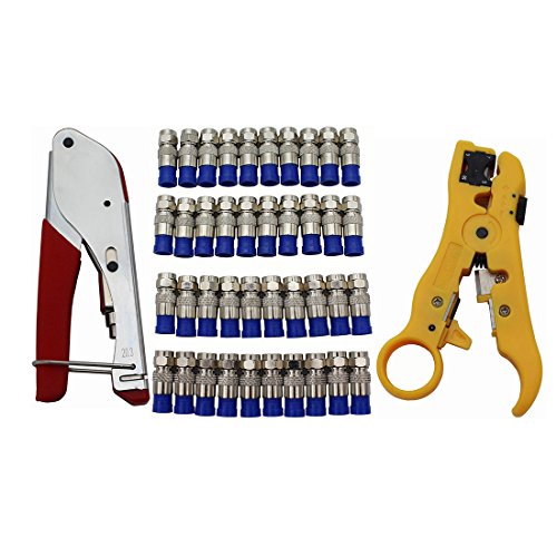 GoodQbuy Coax Compression Connector and 40Pcs F Compression Connectors RG6 with Wire Stripper Stripping Tool