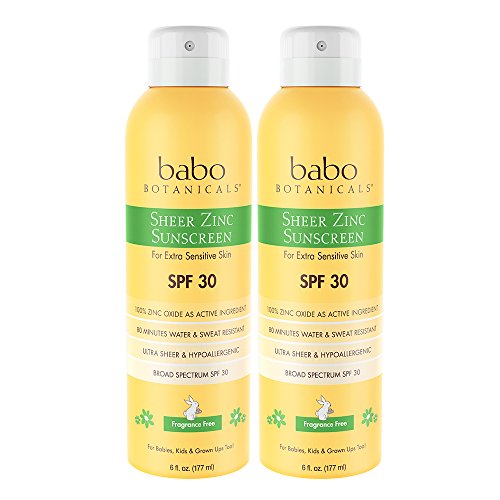Book Cover Babo Botanicals Sheer Zinc Continuous Spray Sunscreen SPF 30 with 100% Mineral Active, Non-Nano, For Babies, Kids or Sensitive Skin - 2 Pack 6 oz.